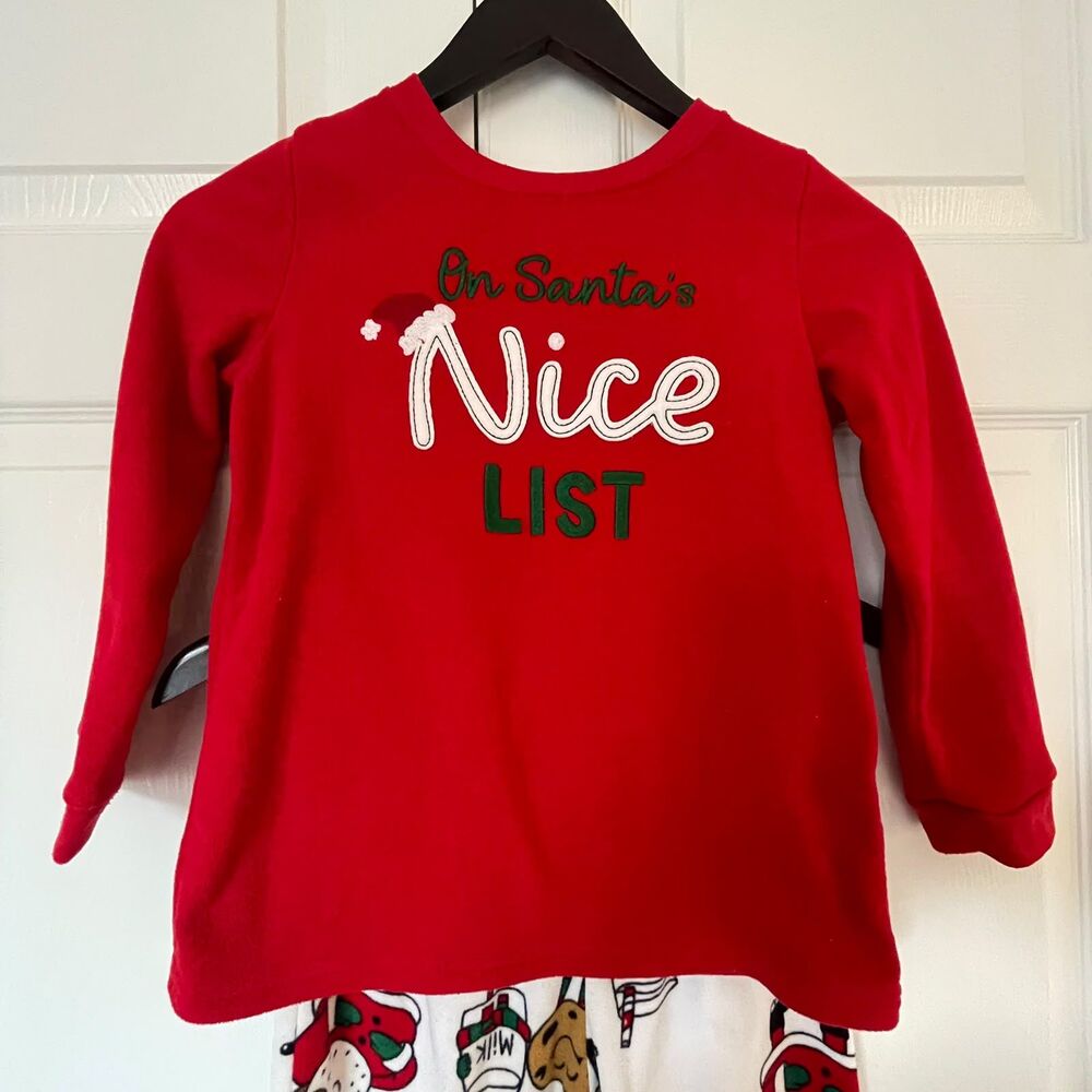 Carter's Girls Size 7 Christmas Pajama Set On Santa's Nice List Red Holiday PJs - Picture 4 of 16